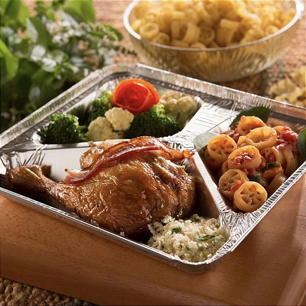 Bandeja em Alumínio com 3 Divisórias c/tampa c/100 unidades