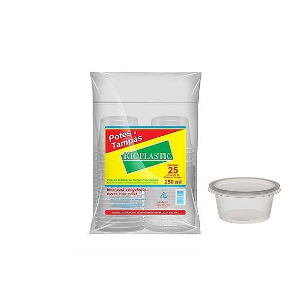 Pote Redondo 250ml c/ tampa c/25 unidades Rioplastic