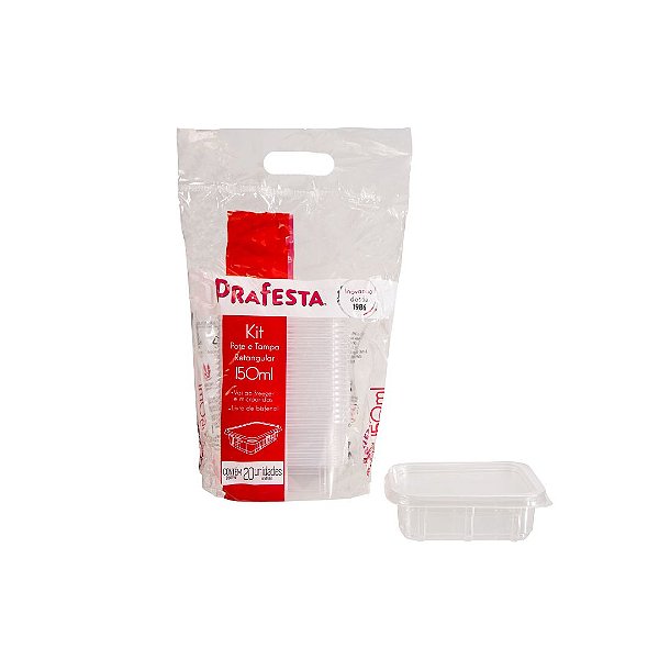 Pote Retangular 150ml com Tampa c/20 unidades PRAFESTA