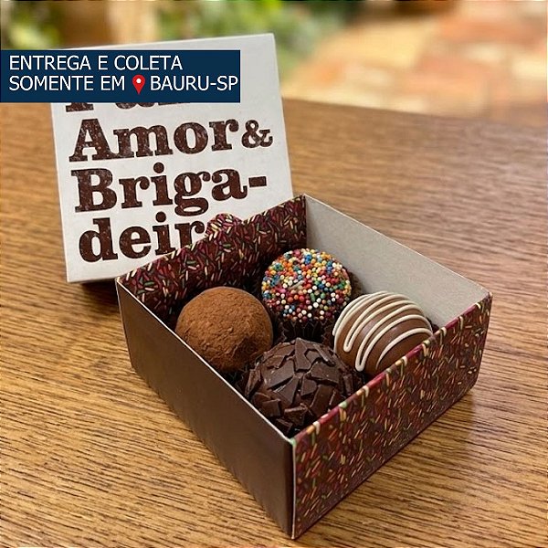 Caixa 4 doces c/10 unidades - PAZ, AMOR E BRIGADEIRO
