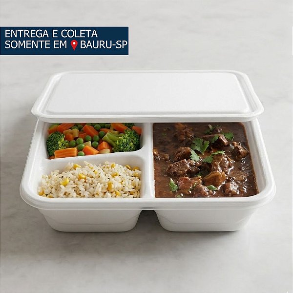 Embalagem Isopor Retangular 750ml c/3 divisórias c/tampa c/100unidades COPOBRAS