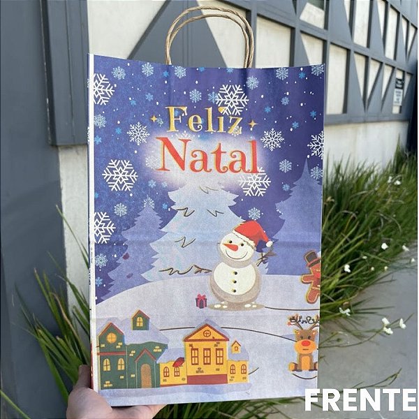 Sacola de Papel G Natal Azul c/10 unidades