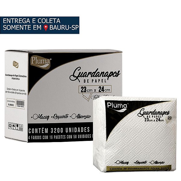 Guardanapo de Papel Pluma Folha Dupla 23x24 c/3200 unidades