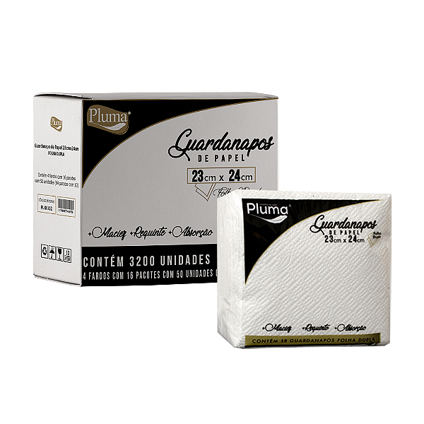 Guardanapo de Papel Pluma Folha Dupla 23x24 c/3200 unidades