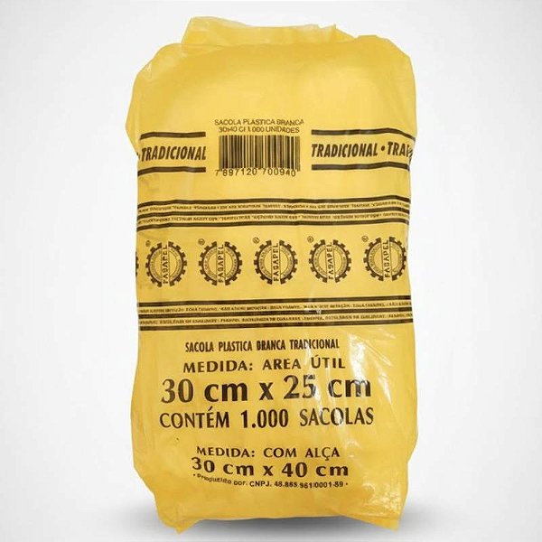 Sacola Plástica Branca 30x40 c/1000 unidades