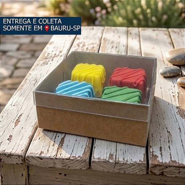 Caixa 4 Doces c/tampa acetato - Tam. 85x85x35 mm c/5 unidades