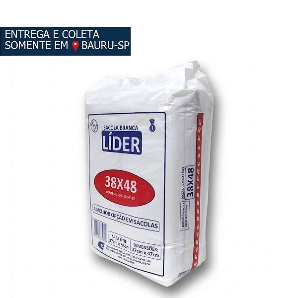 Sacola Plástica Branca Líder 38x48 c/1000 unidades