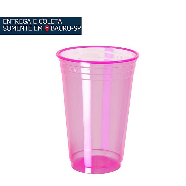 Copo Plástico Balada Neon Rosa 330ml c/25 unidades