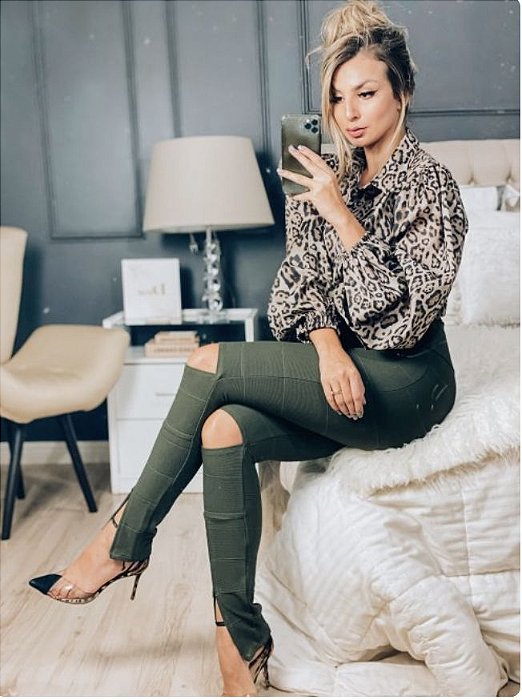 calça bandagem verde militar