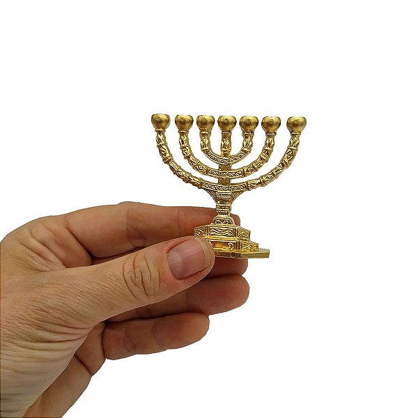 Menorah Miniatura de Plástico Dourado