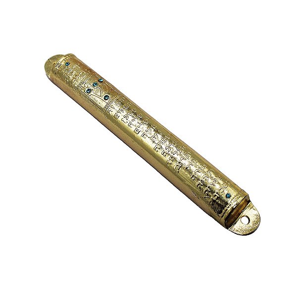 Mezuzah Dourado Com Pedras Azuis