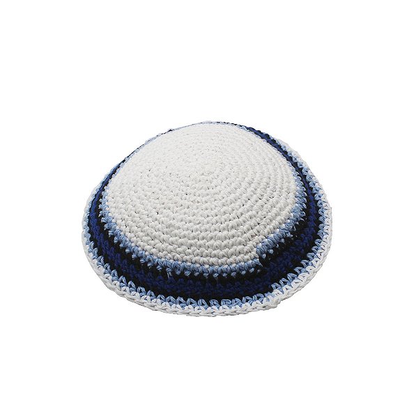 Kipá Judaico Crochê Branco e Azul