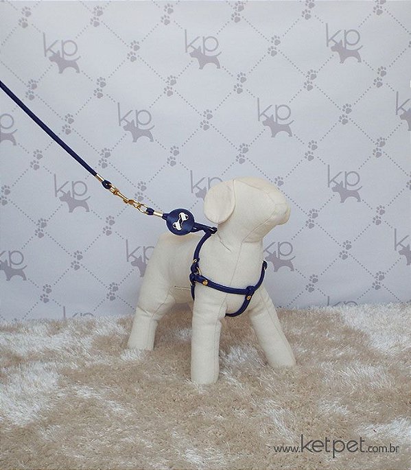 Peitoral Regulável Couro Azul Woof