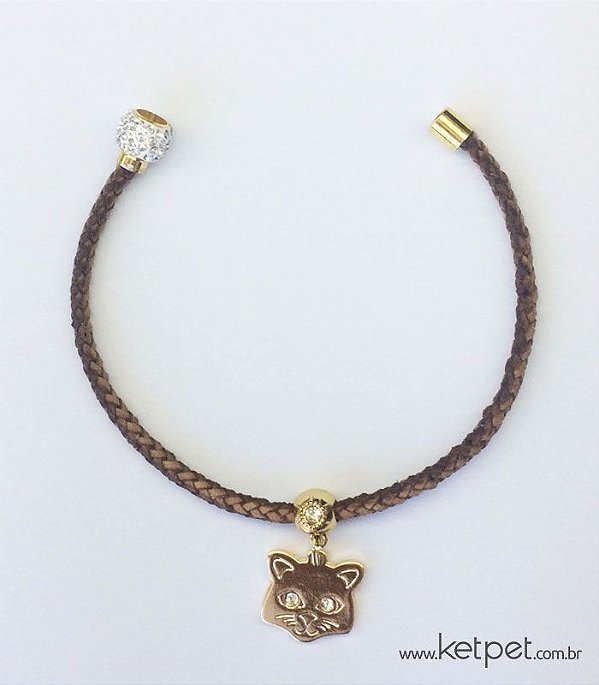 Colar Trançado Strass Dourado Keypetstore