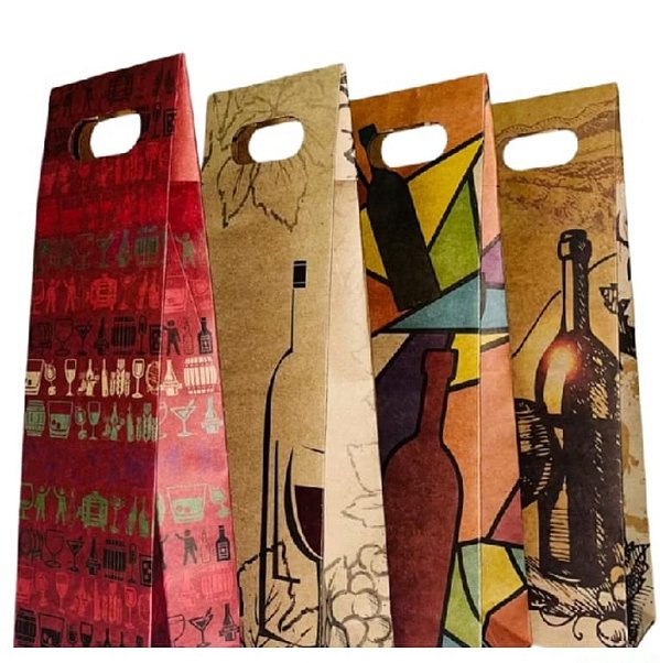 Sacolas Estampadas com Alça para uma garrafa de vinho presente A UNIDADE