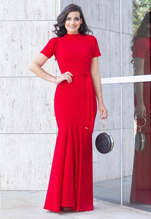 vestido sereia vermelho longo