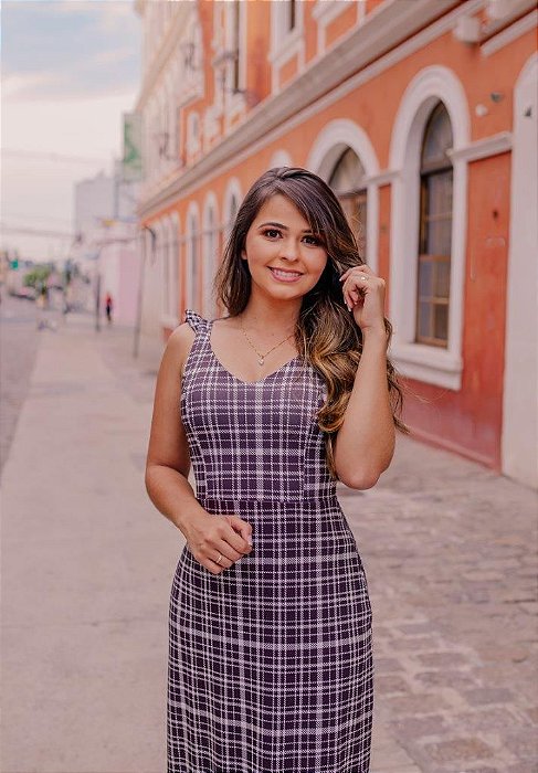 vestido longo quadriculado