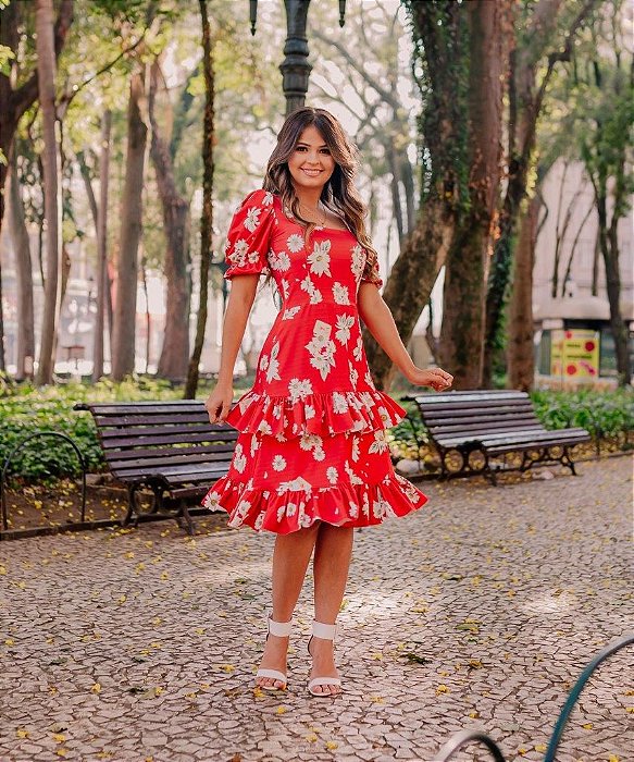 vestido gode midi vermelho