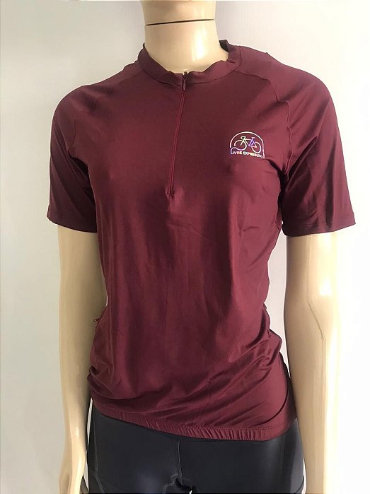 Blusa Ciclismo LIVRE EXPRESSÃO Feminino c/ Ziper Manga Curta Vinho Tam. M