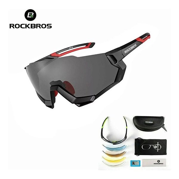 Óculos de Ciclismo ROCKBROS Unissex Preto (+4 Lentes)