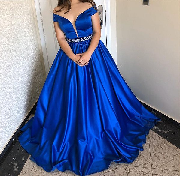 vestido de debutante azul royal 2 em 1
