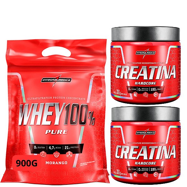 SUPER WHEY 100% 900G + CREATINA 2x300G=600G - INTEGRALMEDICA