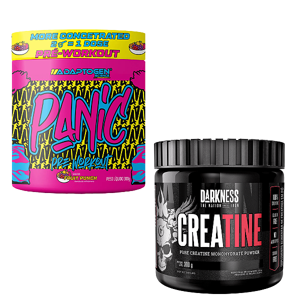 pré treino PANIC 300G sabor ponche de frutas - ADAPTOGEN + CREATINA 300G 100% PURA - DARKENSS