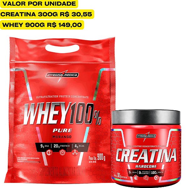 WHEY 100% 900G REFIL + CREATINA 300G - INTEGRALMÉDICA
