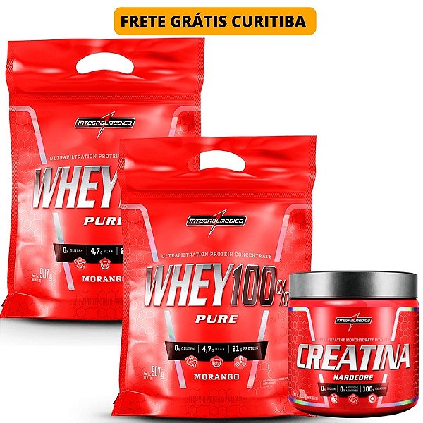 WHEY 100% PURE 2X900G - CREATINA 300G MONOHIDRATADA - INTEGRALMEDICA