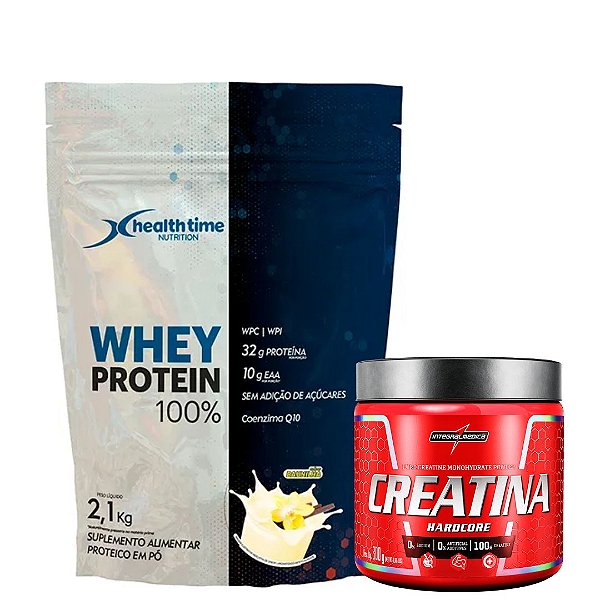 WHEY 100% HEALTH TIME 2.1 KG - creatina 300g 100% pura - integralmédica
