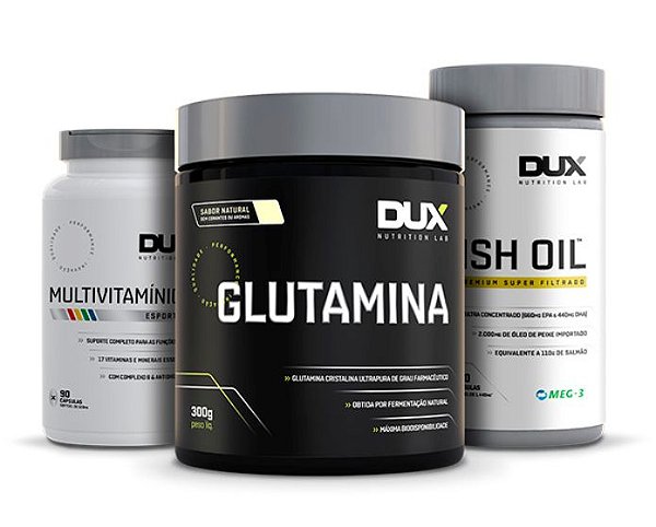 MULTIVITAMINICO 90CAPS - GLUTAMINA 300G - FISH OIL 120 CAPS - DUX NUTRITION