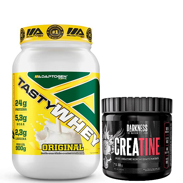 TASTY WHEY 3W 900G ADAPTOGEN + CREATINA 300G 100% PURA DARKENSS