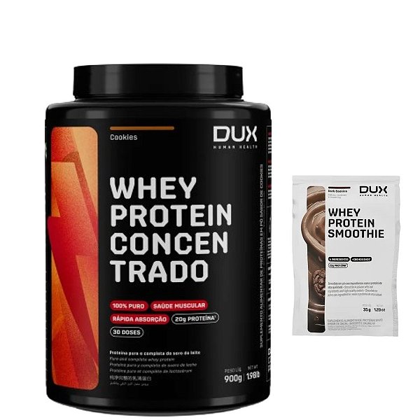 WHEY PROTEIN CONCENTRADO 900g + WHEY PROTEIN SMOOTHIE 35G DARK COOKIES - DUX HUMAN HEALTH