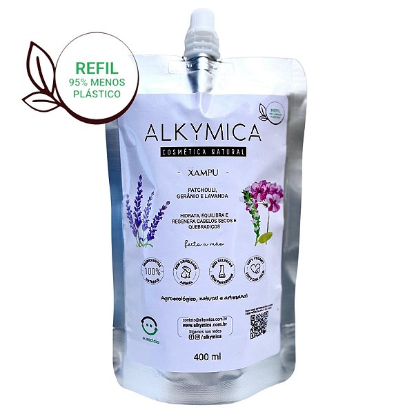 Refil 400ml Shampoo Natural Biodegradável Patchouli, Gerânio e Lavanda