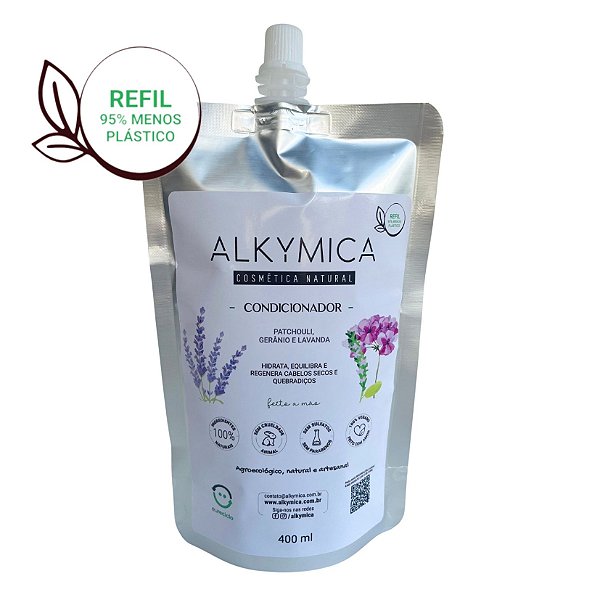 Refil 400ml Condicionador Natural Biodegradável com Óleos essenciais Patchouli, Gerânio e Lavanda
