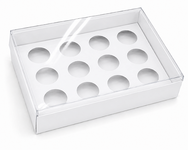 Caixa para 12 Brigadeiros Tampa Transparente 20x13x4 - Pct com 10 Unidades