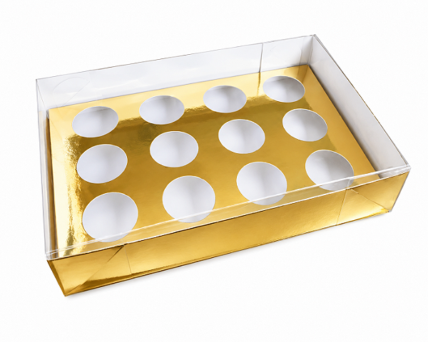 Caixa para 12 Brigadeiros Tampa Transparente 20x13x4 - Pct com 10 Unidades