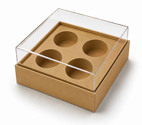 Caixa com Berço para 4 Brigadeiros 8,5x8,5x4,5 - Pct com 10 Unidades
