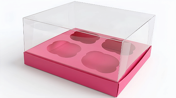 Caixas para 4 Cupcakes Tamanho Padrão 17,5x18,5x9 - Pct com 10 Unidades