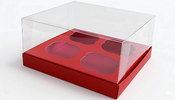 Caixas para 4 Cupcakes Tamanho Padrão 17,5x18,5x9 - Pct com 10 Unidades