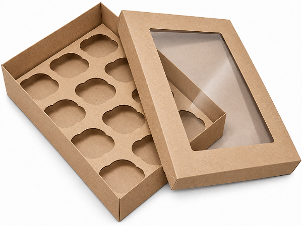 Caixas para 12 Mini Cupcakes com Visor 23,5x16,8x6 - Pct com 10 Unidades