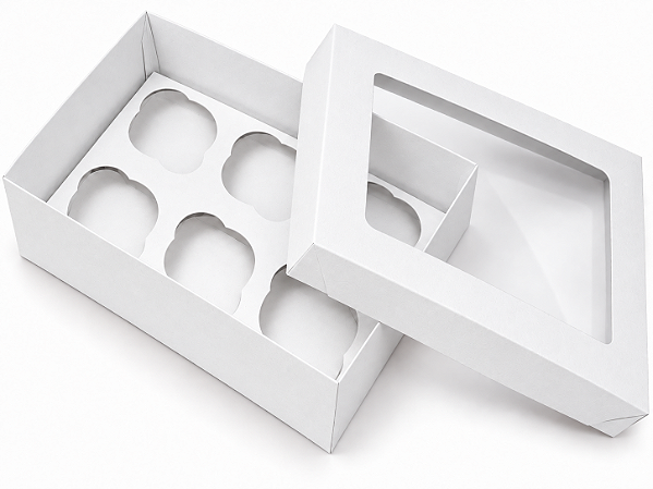 Caixas para 6 Mini Cupcakes com Visor 17x11,5x6 - Pct com 10 Unidades