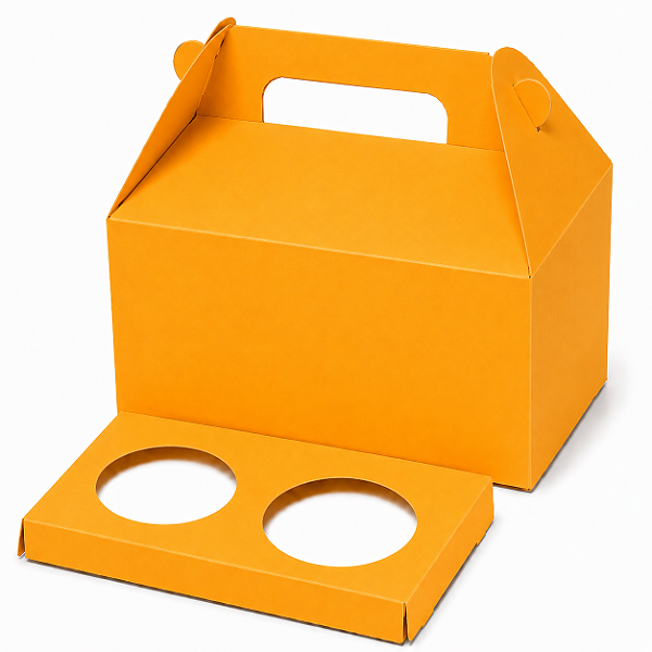 Caixa Maleta para 2 Cupcakes Laranja Claro - Pct com 10 Unidades