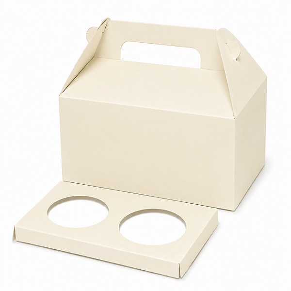 Caixa Maleta para 2 Cupcakes Marfim - Pct com 10 Unidades