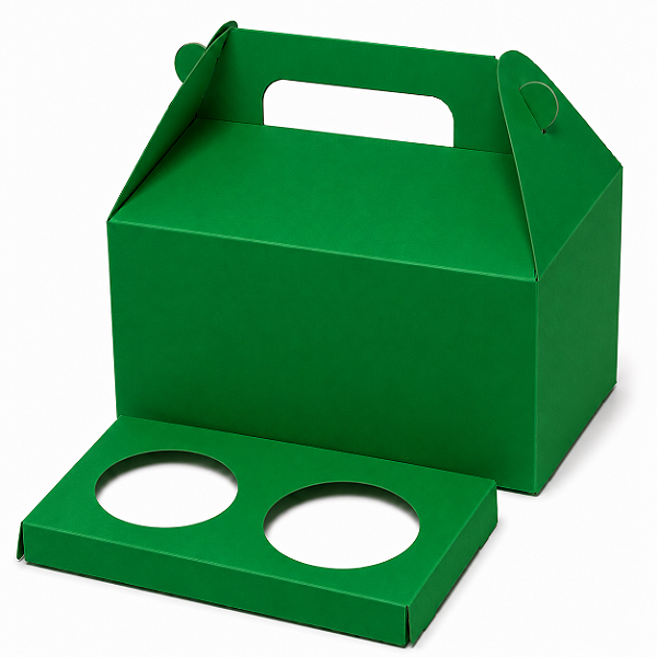 Caixa Maleta para 2 Cupcakes Verde Bandeira - Pct com 10 Unidades