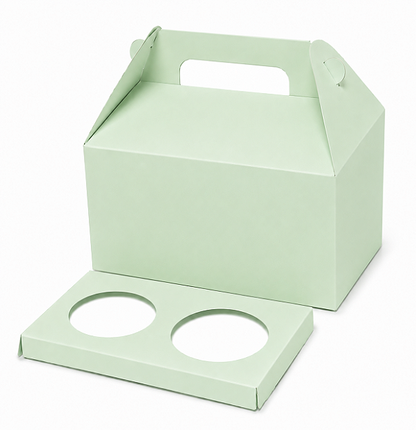 Caixa Maleta para 2 Cupcakes Verde Claro - Pct com 10 Unidades