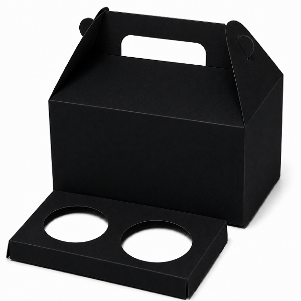 Caixa Maleta para 2 Cupcakes Preto - Pct com 10 Unidades