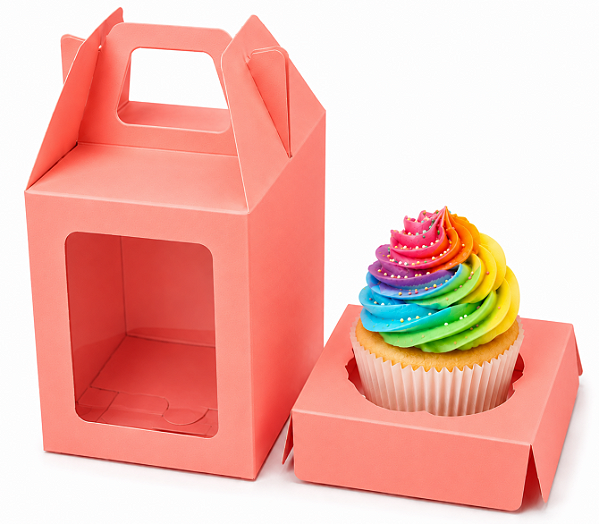 Caixa Maleta para 1 Mini Cupcake com Visor 6x6x6 - Pct com 10 Unidades