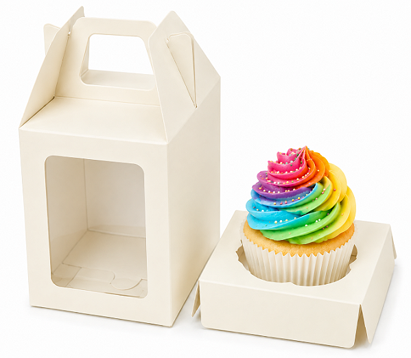 Caixa Maleta para 1 Mini Cupcake com Visor 6x6x6 - Pct com 10 Unidades
