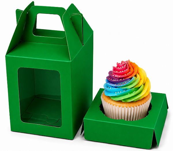 Caixa Maleta para 1 Mini Cupcake com Visor 6x6x6 - Pct com 10 Unidades